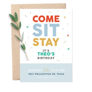 Puppy Dog Birthday Party Invitation / Come Sit Stay, a Dog and Pet Pawty Invitation / Custom Digital Printable Download