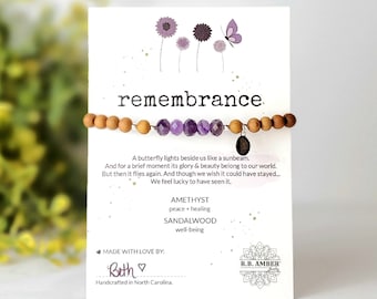 Amethyst | "Remembrance" Inspirational Gemstone Bracelet | Peace • Calm • Healing | Sympathy Gift for Her | Crystal | Grief