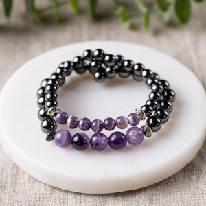 Amethyst + High Power Magnetic Hematite Bracelet | Triple Strength | Circulation • Chronic Pain • Arthritis Bracelet | 6mm 8mm