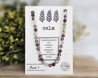 Collar de piedras preciosas con intención de calma (morado) / Collar de hiperactividad / Collar para aliviar el estrés / Collar para la ansiedad