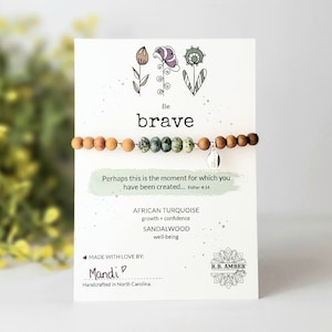 African Turquoise | &quot;Be Brave&quot; Inspirational Gemstone Bracelet | Growth • Confidence | Christian • Religious | Gift for Her | Esther 4:14