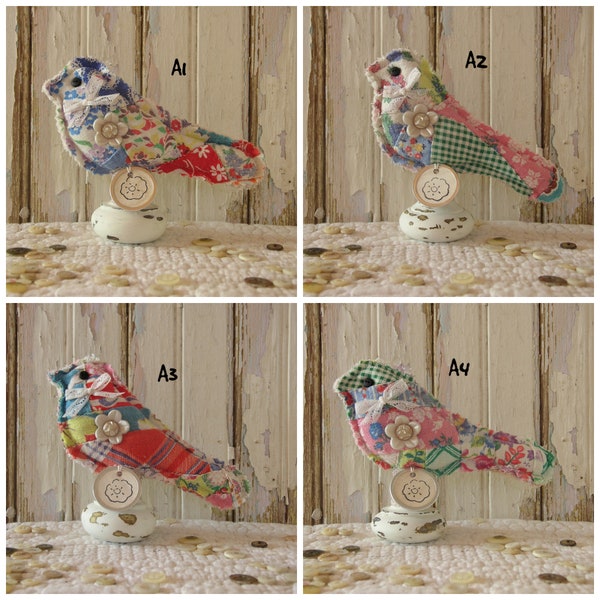 Shabby Primitive Chic Bird Doorknob Make-Do, 1930s Feedsack Crazy Quilt, Homestead Spring Cupboard Tuck, Shelf Sitter Farmhouse Gathering