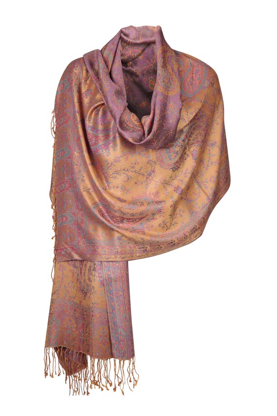 Large Reversible Rose Gold Silk Shawl Indian Pashmina Scarf Etsy