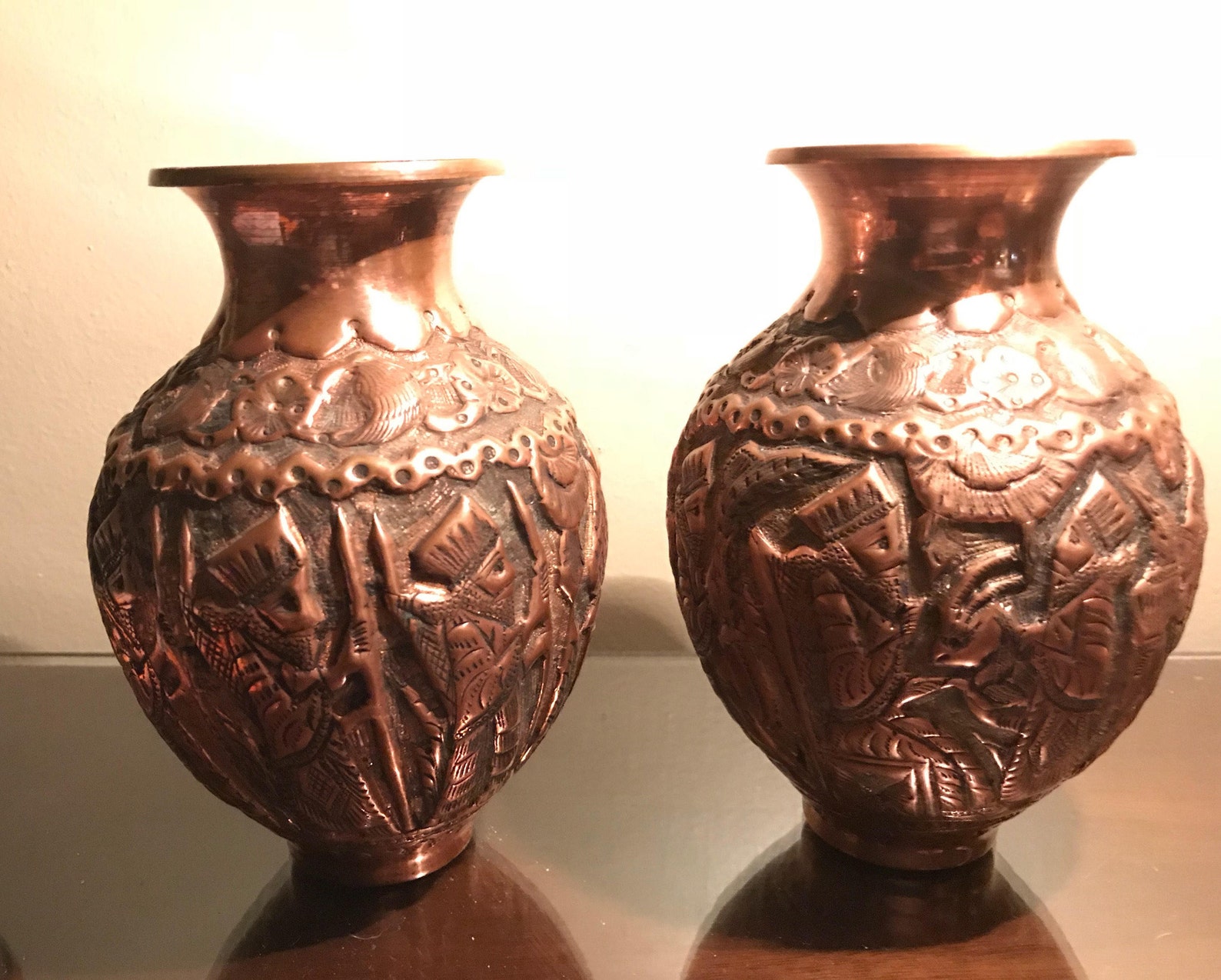 Old HandCarved Solid Copper vases with Ornate Carvings of Etsy