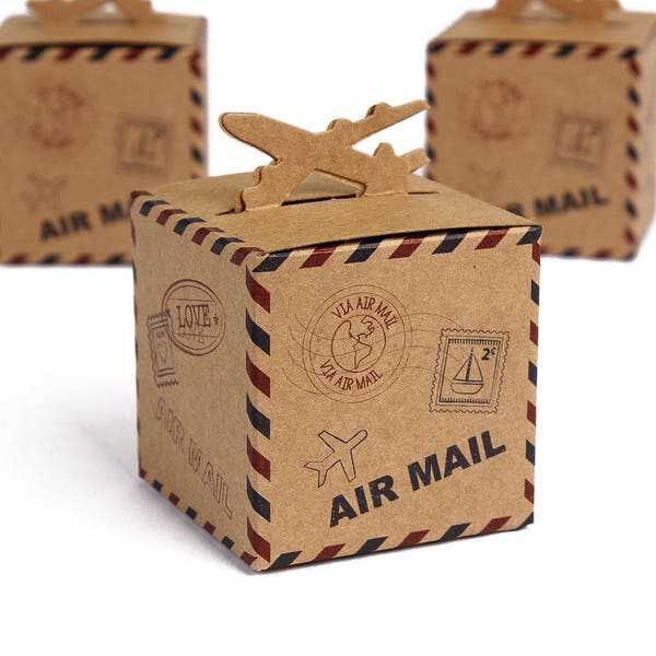 Rustic Airmail Inspiried vintage Shabby Chic Wedding Favor Boxes Boîtes d’artisanat, Mariage rustique, Boîtes de bonbons, Boîtes de bonbons, faveurs,