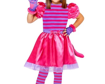 Cheshire Cat - Worlds Book Day Birthday Theme Party Pink Dress Headband Gloves