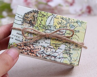 Rustic World Map Travel Shabby Chic Wedding Favour Boxes With Tags, Wedding Favors, Thank You,