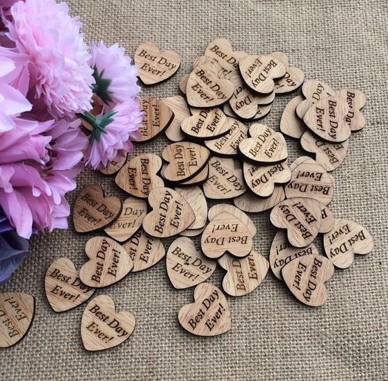 Wooden Confetti Hearts Best Day Ever Wedding Crafts Etsy