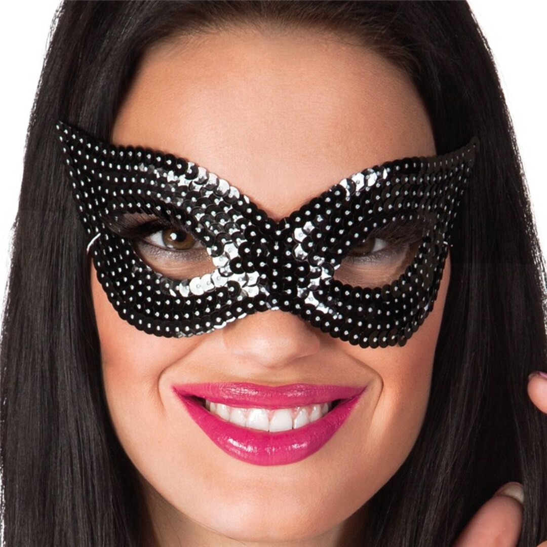 Black Sequin Masquerade Eye Mask Hen Party Mask Fancy Dress Etsy