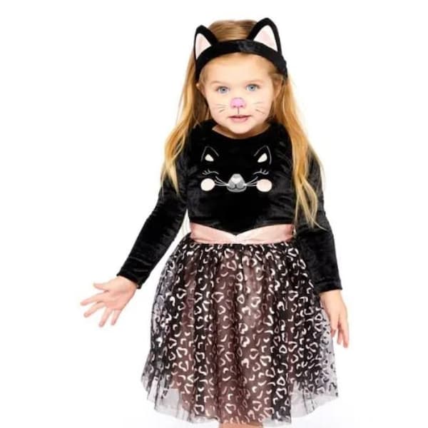 Cutie Cat Dress Black Costume Accessorize Party Girls Birthday Fancy Outfit Halloween Headband Tail