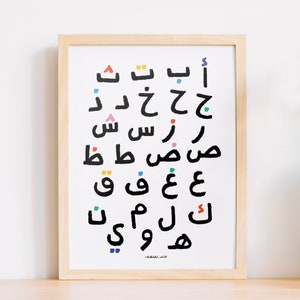 Arabic Alphabet Poster with colorful dots, Arabic letter poster, Arabic Printable, Arabic Alphabet Typography