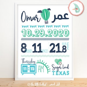 Digital Download of personalized Birth announcement with name in English/Arabic image 5