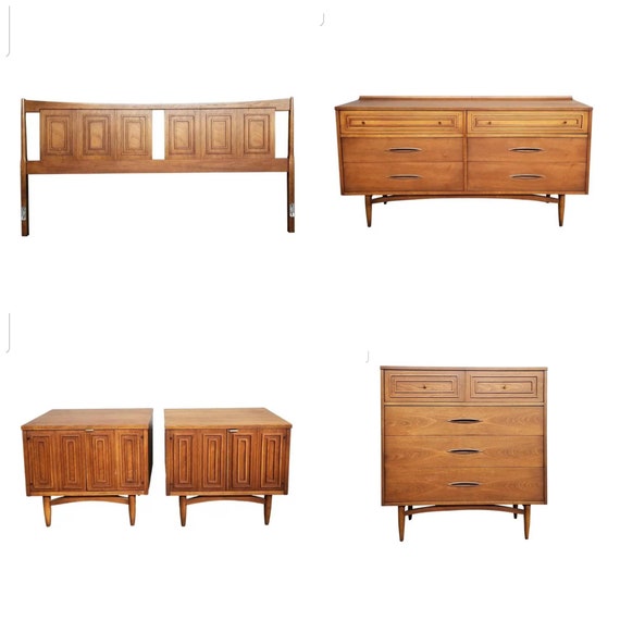 Sale Mid Century Modern Broyhill Sculptra 5 Pc Bedroom Set Etsy