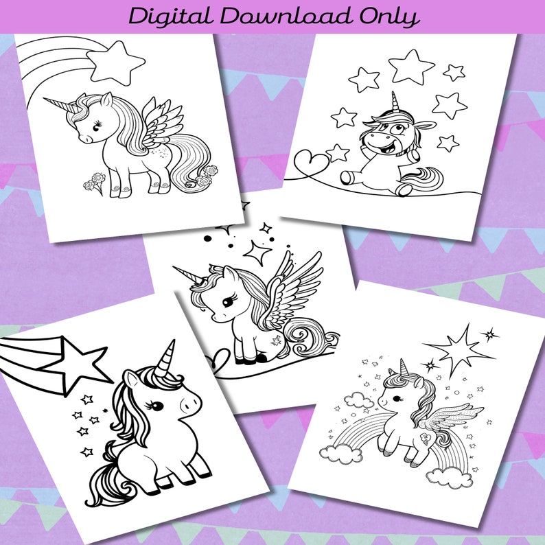 Set of 15 Unique Printable Unicorn Coloring Pages for Kids | Instant ...