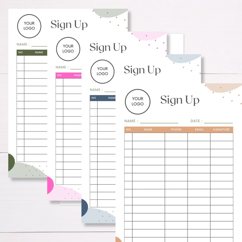 Editable Printable Sign up Sheet Bundle: Canva Templates in 4 Colors ...