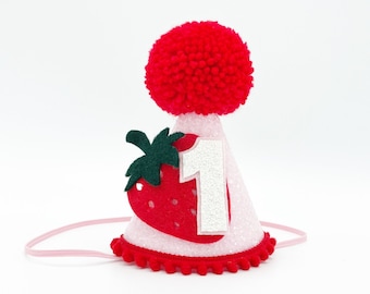 Anniversaire aux fraises | Fête des fraises | Chapeau de fête | Premier anniversaire de bébé | Chapeau 1er anniversaire | tenue pour gâteau cassé | cadeau d'anniversaire de bébé