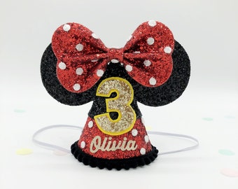 Minnie Mouse Party Hat | Disney Birthday Party Hat | smash cake | glitter hat | Minnie Mouse ears | Baby First birthday | disney party