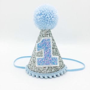 First Birthday Hat Blue & Silver | 1st Birthday | Baby birthday | Silver Glitter hat | photo prop smash cake hat | First Birthday party hat