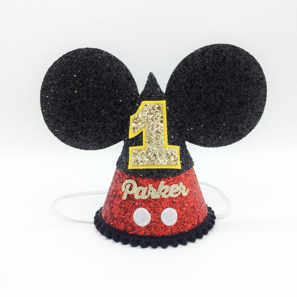 Mickey Mouse Birthday Hat | Disney Birthday party hat Cake Smash | Mickey Ears  | Mickey Mouse ears | 1st Birthday | Disneyland party decor