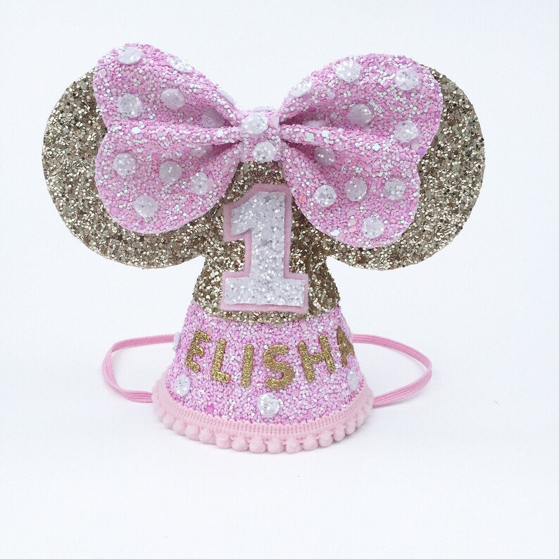 Minnie Mouse Birthday Hat Baby Pink Gold Minnie Mouse Etsy