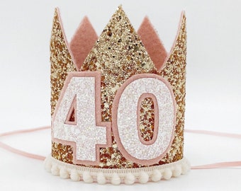 40th Birthday Crown | 40th party Hat| ROSE Gold Crown | 40th Birthday gift for her | Sisters Birthday | Bestie 40th | milestone | custom