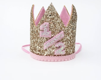 Half Birthday Crown | girl pink hat | 1/2 Birthday | Baby birthday | photo prop smash cake hat | First Birthday party Crown | Birthday photo
