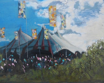 Glastonbury Festival Tents. Signed Limited Edition Giclee Art Print. 14 x 18.2 inches