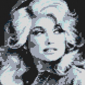 Dolly, blauw en grijs kruissteekpatroon - Dolly Parton - geteld kruissteek - digitale download - Andy Bauch - Dolly Parton kunst aan de muur