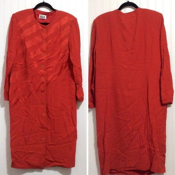 LOUIS FERAUD Red Sheath Lined Dress Long Sleeve S… - image 1
