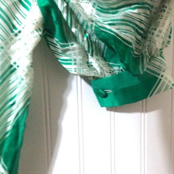 Vintage Sakowitz Silk Dress Green White Plaid Ruf… - image 6
