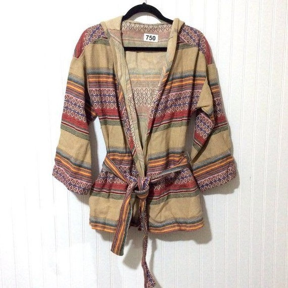 VTG Sears Southwest Print Hooded Belted Jacket Me… - image 1