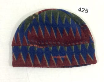 Vintage Patagonia Medium Fleece Hat Aztec Patterned Vintage 90s Blue Red Green