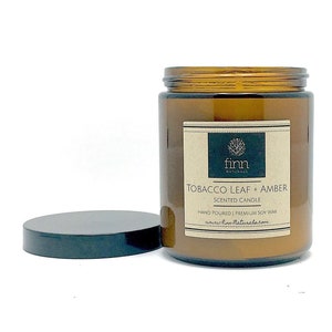 Hand Poured Premium TOBACCO LEAF AMBER Scented Soy Candle 9 oz image 1