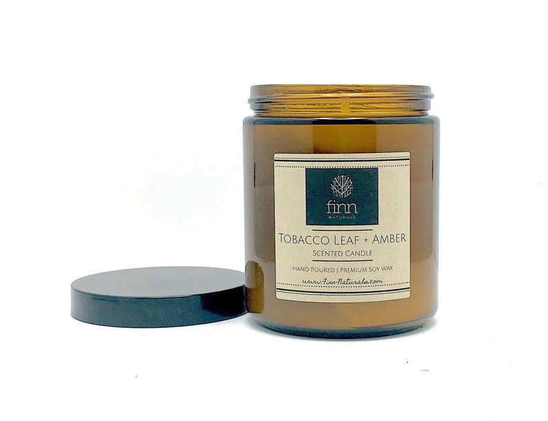 Hand Poured Premium TOBACCO LEAF AMBER Scented Soy Candle 9 oz image 1