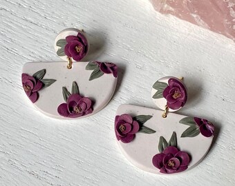 Floral Earrings, Polymer Clay, Lightweight and Hypoallergenic, Stud