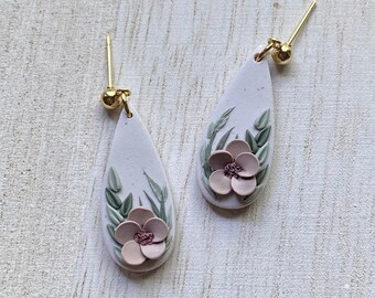 Floral Polymer Clay Earrings, Lightweight and Hypoallergenic, Stainless Steel, Gold Studs, Dangles