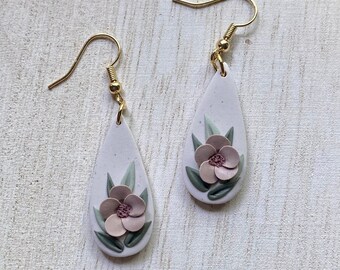 Floral Polymer Clay Earrings, Lightweight and Hypoallergenic, Stainless Steel, Gold Hooks, Dangles