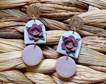 Floral Polymer Clay Earrings, Lightweight and Hypoallergenic, Stainless Steel, Gold Studs, Dangles