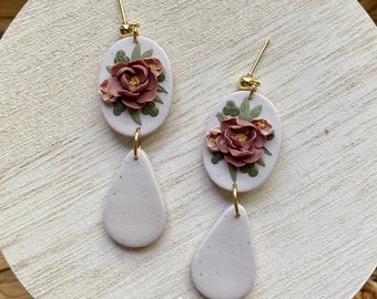 Floral Polymer Clay Earrings, Lightweight and Hypoallergenic, Stainless Steel, Gold Studs, Dangles