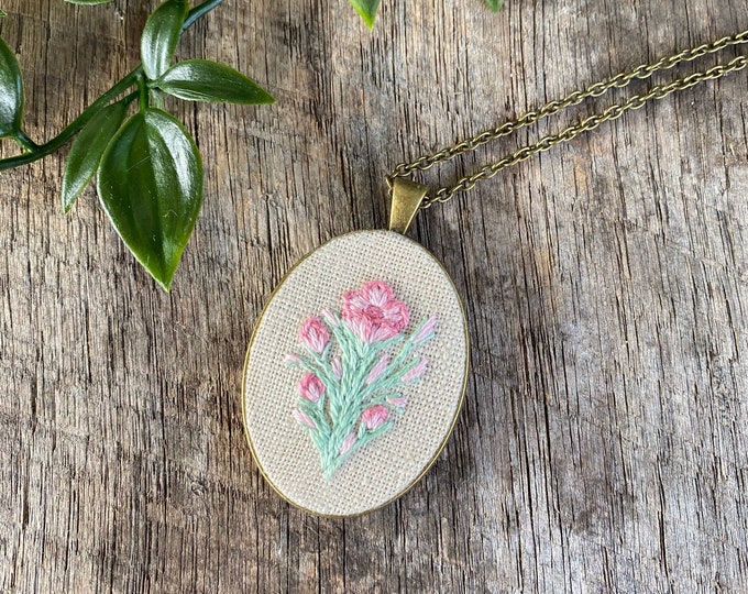 READY TO SHIP Hand Embroidered Wildflower Pendant Necklace