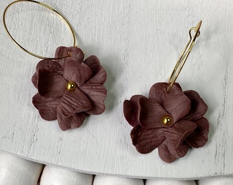 Floral Polymer Clay Earrings, Lightweight and Hypoallergenic, Gold Hoops