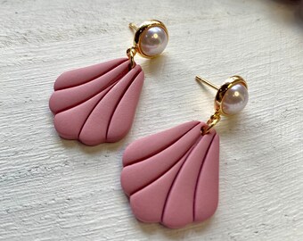 Valentine’s Day Pearl Stud Earrings, Polymer Clay Earrings, Lightweight and Hypoallergenic