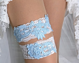 Ensemble de jarretière de mariée en dentelle blanche pour le mariage, cadeau de jarretière bleue, dentelle de jarretière, jarretière, jarretière de dentelle, bleu de jarretière de dentelle, mariée de jarretière de jarretière, mariée de jarretière