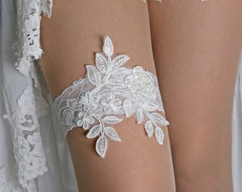 Off White Lace Wedding Garter Set, Bridal Garter Set For Brides Gift Wedding Lingerie, Lace Garter Wedding Gift, Garter Set Bridal White