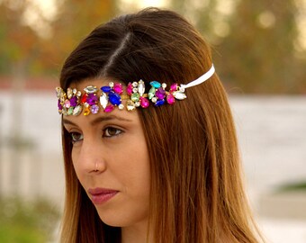 Crystal Bridal Bohemian Crown Hair Piece, Colorful Wedding Accessories Crown Wedding Headband Hair Crown Wedding Tiaras Bridal Αccessories