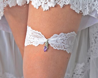 Purple White Wedding Lingerie Garter Set For Brides, Rhinestone Garter, Lace Garte Set, Bridal Garters, Garters Bridal, White Bridal Garter