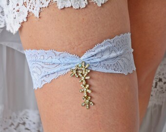 Something Blue Bridal Garter Belt, Wedding Garters Gift Blue Garter Set, Blue Lace Garter Bridal Garter Blue, Boho Garters Rhinestone Garter