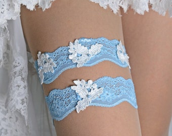 Something Blue Wedding Garter Set Lace And Appliques, Wedding Garters, Bridal Garter Blue, Toss Garter, Garters For Wedding, Blue Garter Set