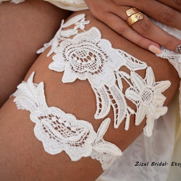 Off White Garter Set Wedding Garters, Flower Lace Appliques Bridal Garters Sets, Bridal  Accessories Floral Gift Garter, Wedding Garter Belt