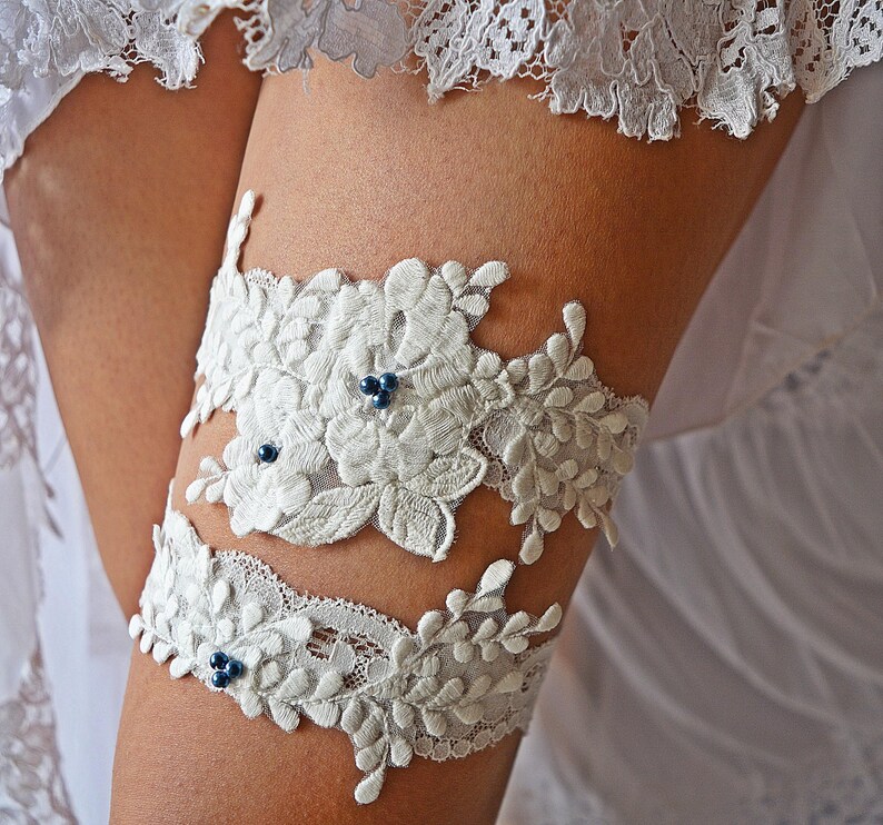 Stretch Lace Wedding Garter Set Ivory, Garters, Wedding Garter Set, Bridal Garters Ivory, Cotton Lace Garter, White Garter, Wedding Garters image 1